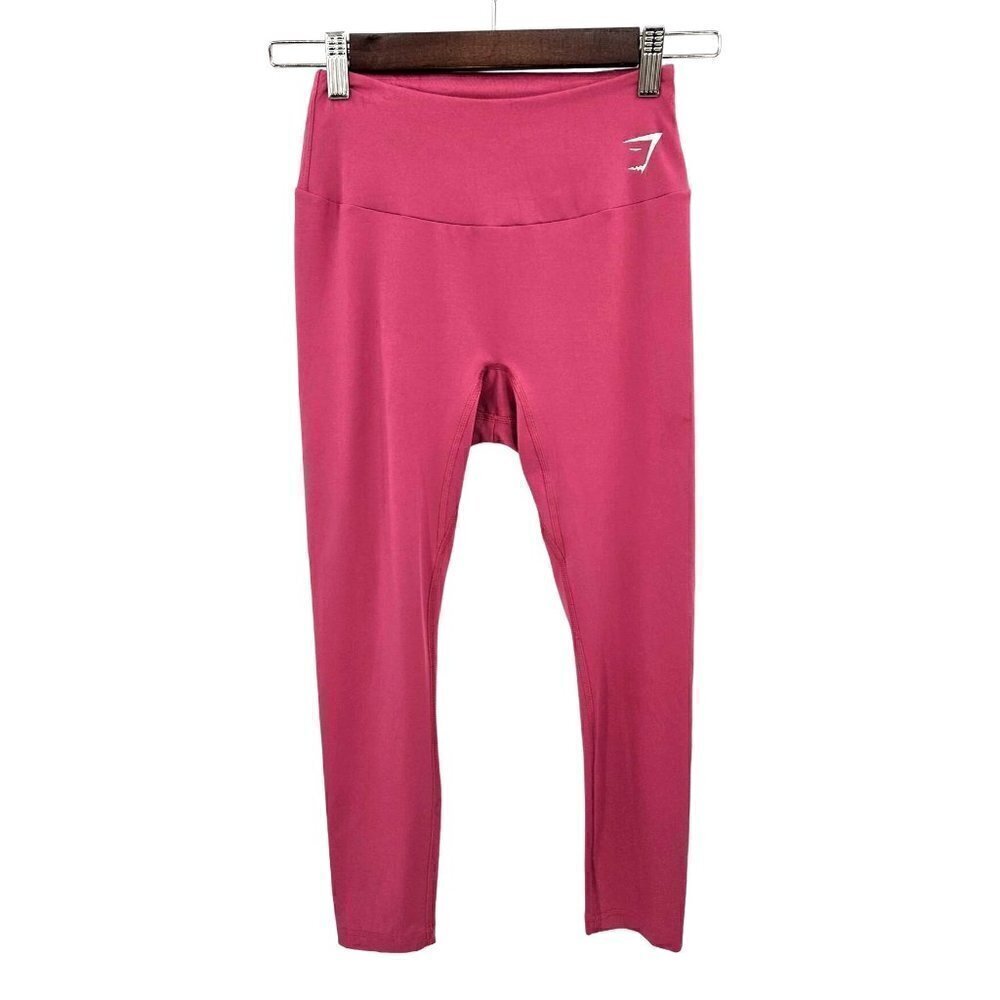 Gymshark‎ High Rise Leggings Womens Sz Small Pink Compression Logo *FLAWS*